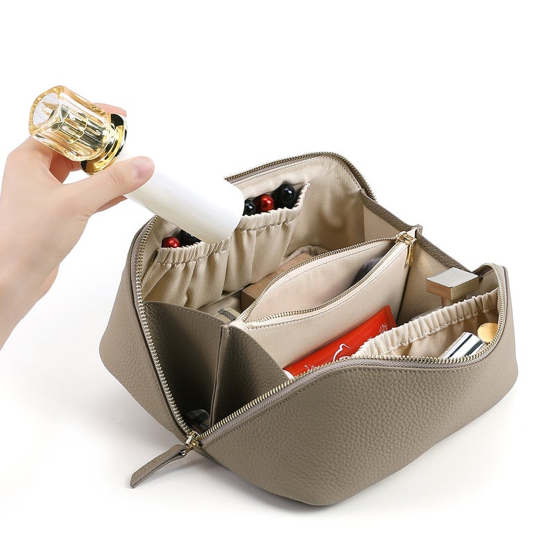 Large-Capacity Women'S Cosmetic Bag First-Layer Cowhide Zipper Storage Bag Outdoor Travel Women'S Genuine Leather Toiletry Bag - Image 4